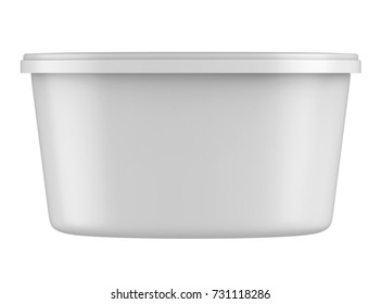 3D rendering White plastic tub bucket container for dessert, yogurt, ice cream, sour cream, snack, butter, margarine or cheese, Mock Up Template