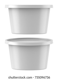 3D rendering White plastic tub bucket container for dessert, yogurt, ice cream, sour cream, snack, butter, margarine or cheese, Mock Up Template