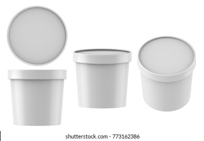 3D rendering White plastic tub bucket container for dessert, yogurt, ice cream, sour cream, snack, butter, margarine or cheese, Mock Up Template