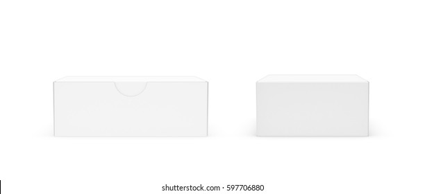3d rendering white rectangular box and closed attached lid in front   back views white background  Package   delivery  Carton boxes  Sending mail 