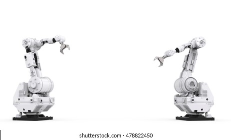 3d rendering white robotic arm with blank space on white background