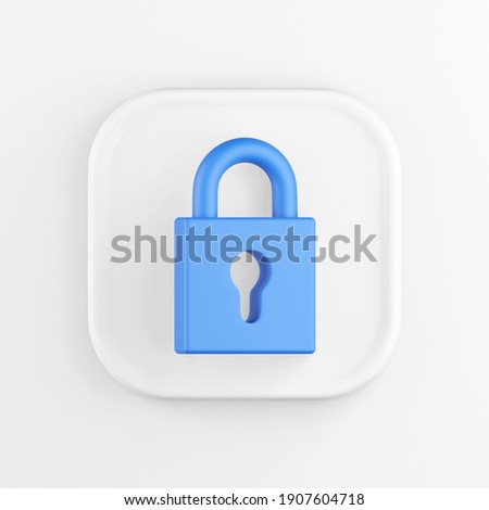 3D rendering of a white square icon button. Blue closed padlock isolated on white