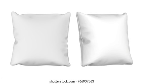 3D Rendering White Square Pillow Mock Up On White Background