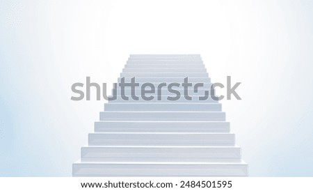 3d rendering of a white staircase leading upwards, symbolizing a stairway to heaven.
