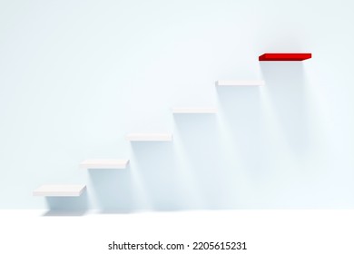 3d rendering white stairs step up to the top bright red. Concept for success, growth, progress way and forward achievement.