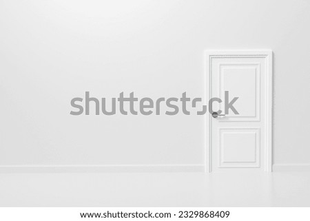 3D rendering white wall room with closed door. Basic modern interior with copy space.