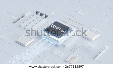 3D rendering of WiFi 6 chip integrated on advanced circuit board for next - gen wireless technology