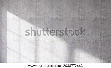 3D rendering of window frame shadow overlay on unfinished concrete wall inside the room. Product backdrop, mockup, Sunlight, Shadow, Morning, blurred background, Urban, Apartment, Cement, Construction