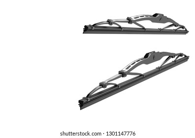 3D rendering. Windscreen wiper blade on a white background. Wiper blade for car. Spare parts, auto parts for driver safety. Wiper blade helps when it rains. Protection from rain cleaner wiper blade.