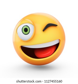 3D Rendering Winking Emoji Isolated On White Background