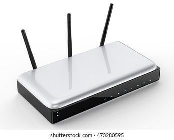 3d rendering wireless router on white background