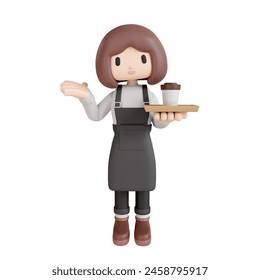 3d rendering a woman employee holding a tray with a coffee cup on it have clipping path - Powered by Shutterstock