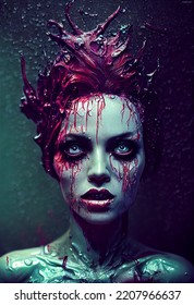 3d Rendering Of A Woman In Halloween Zombie Makeup