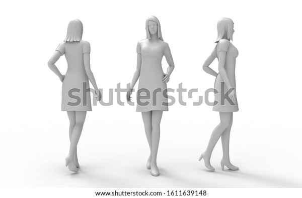 白い背景にポーズを付けて立つ女性の3dレンダリング のイラスト素材
