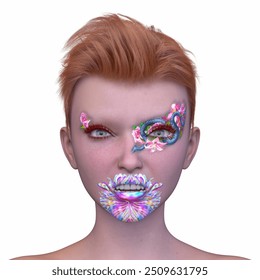 3D rendering of a woman's face close-up