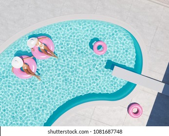 3d rendering. women swimming on float in a pool. - Powered by Shutterstock