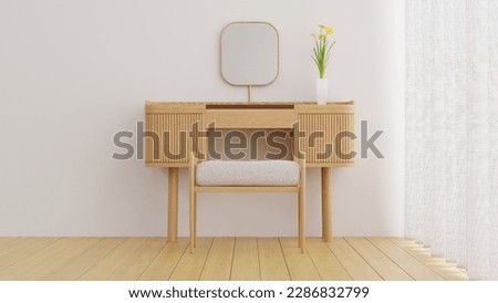 3D Rendering Wood Dressing Table in Minimal Living Room