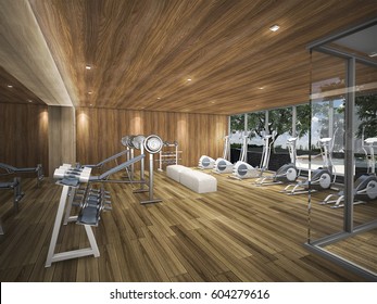 3d Rendering Wood Fitness Center