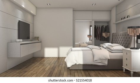 3d Rendering Wood Luxury Style Bedroom With Closet