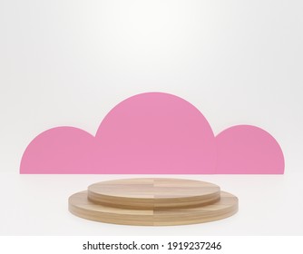 3d Rendering Of Wood Pedestal Isolated On White Background. Abstract Minimal Podium Concept