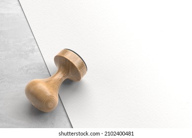 3D Rendering Wood Stamp With White Paper Blank Mockup