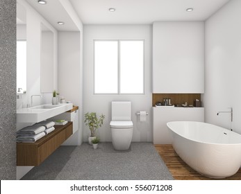 3d rendering wood and tile design bathroom near window