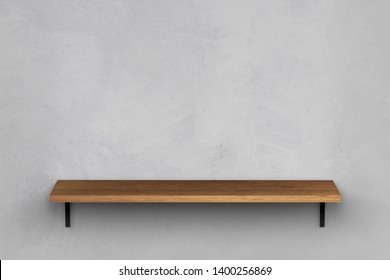 3D rendering, wooden blank book shelf on interior gray wall.