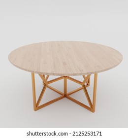 3d Rendering Wooden Round Table Isolated On White Background.