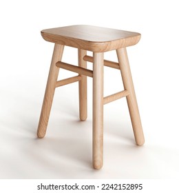 A 3d rendering of a wooden stool isolated on white background - Shutterstock ID 2242152895