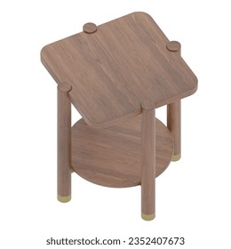 3d rendering wooden table isolated on white background isometric view in vintage design.