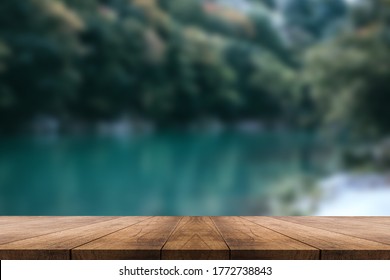 3D Rendering, Wooden Top Table On Isolate Nature Background 