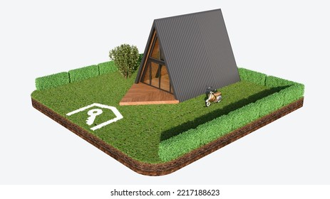 3D Rendering Wooden Triangle House 