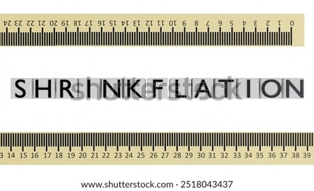3d rendering of the word "SHRINKFLATION" and a coiled measuring tape with black markings, this tactic used by manufacturers to increase prices without explicitly raising them on the label