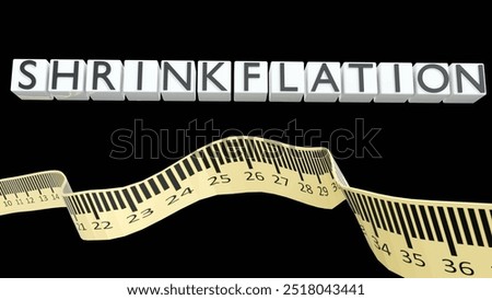 3d rendering of the word "SHRINKFLATION" and a coiled measuring tape with black markings, this tactic used by manufacturers to increase prices without explicitly raising them on the label