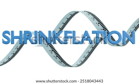 3d rendering of the word "SHRINKFLATION" and a coiled measuring tape with black markings, this tactic used by manufacturers to increase prices without explicitly raising them on the label