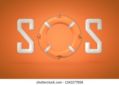 3d rendering of the word 'SOS' with an orange lifebuoy instead of letter O. Emergency need. Dire straits. Desperate situation. Time for action.