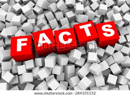 3d rendering of word text facts and abstract cubes boxes background