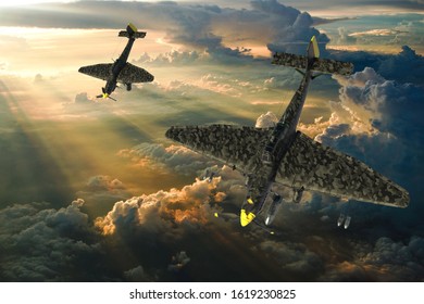 3D Rendering Of A World War Two German Dive Bomber Diving.