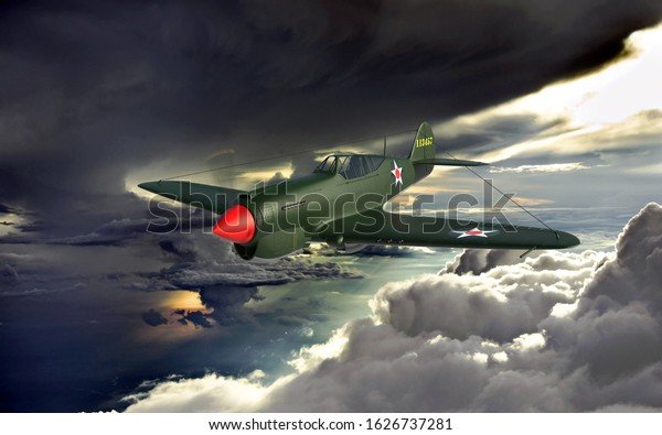 3D rendering of a world war two airplane\
isolated on white\
background.