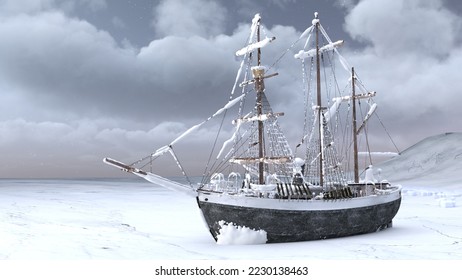 3D rendering of a wrecked ship