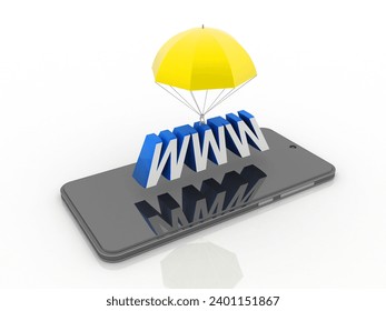 3d rendering www connected umbrella in mobile phone