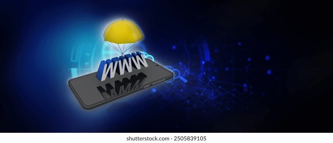3d rendering www connected umbrella in mobile phone