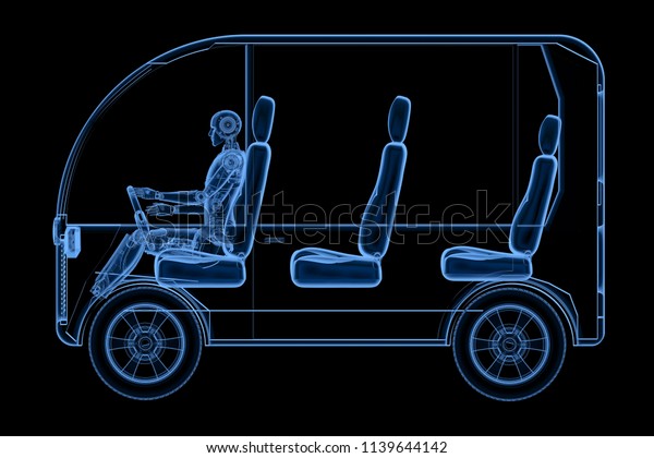 3d rendering x ray robot driving mini bus isolated\
on black