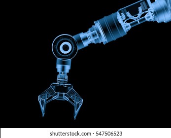 3d Rendering X Ray Robotic Arm Isolated On Black