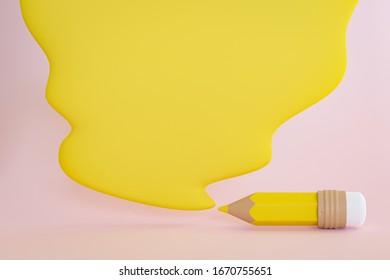 3D Rendering, Yellow Color Pencil Cartoon On Pink Backgroound With Color Space For Text Quote, Back To School Concept