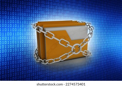 3D rendering Yellow folder and lock. Data security concept