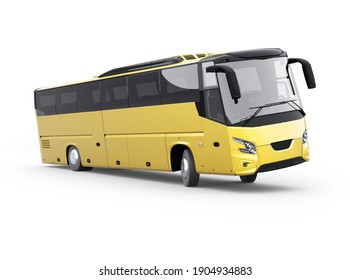 3d rendering yellow long travel bus turns on white background with shadow