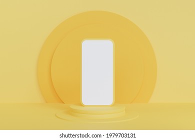 3d Rendering Of Yellow Podium With Phone Mockup.