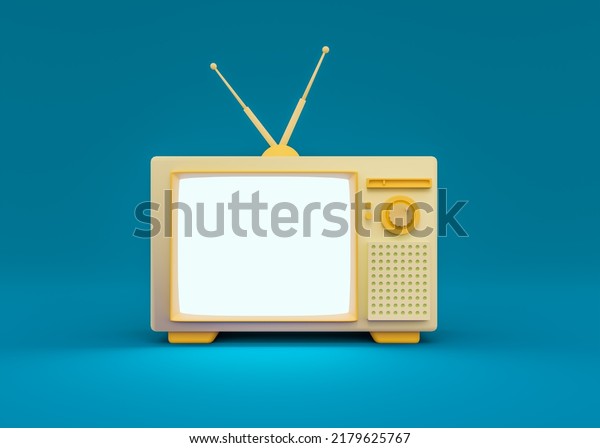 3d\
rendering yellow retro television on blue\
background.