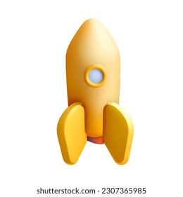 3d rendering of yellow rocket up arrow icon